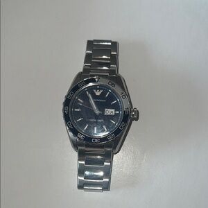 Emporio Armani Metallic Silver and Deep Blue Timepiece